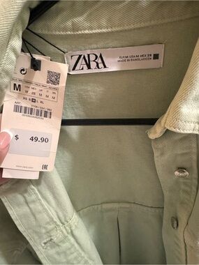 ZARA Light Mint Green Button-Up Jacket